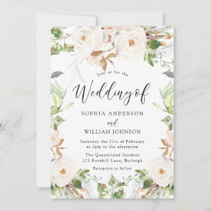 Convites Casamento Floral de Folha Verde e Blush
