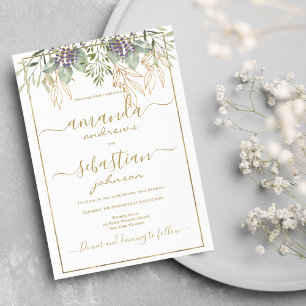 Convites Casamento floral de folhagem de ouro branco