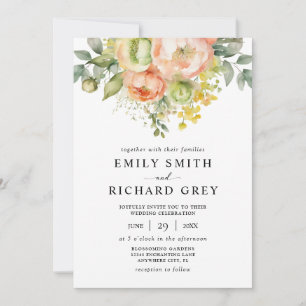 Convites Casamento Floral de Folhagem de Pêssego Elegante e