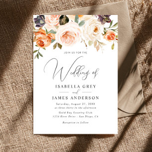 Convites Casamento Floral de Folhagem Laranja de Pêssego El