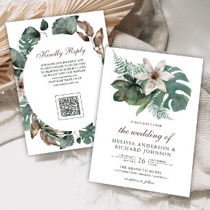 Convites Casamento Floral de Folhas Tropicais em Aquarela C