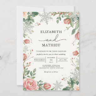 Convites Casamento Floral de fosco Berry Winter