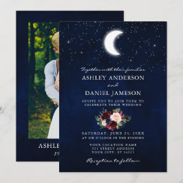Convites Casamento Floral de Foto Celestial Lua e Estrelas