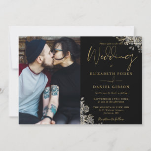 Convites Casamento Floral de Fotos de Rosas Góticas Preto e