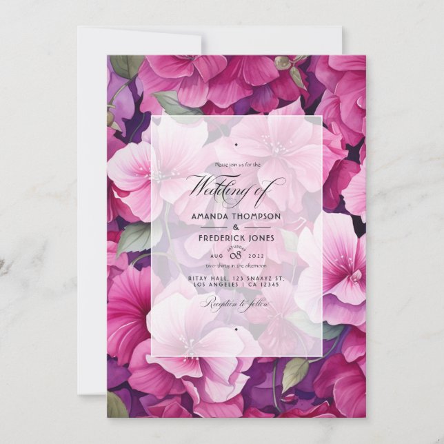 Convites Casamento Floral de Framboesa Vibrante (Frente)