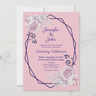 Convites Casamento Floral de Frame Geométrico Púrpura Pinta