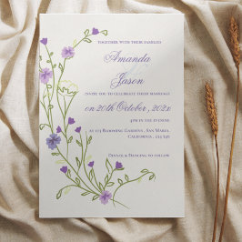 Convites Casamento Floral de Frame Roxo Bonito Elegante