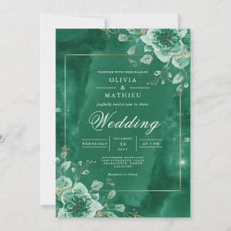 Convites Casamento Floral de Fronteira Emerald Aura