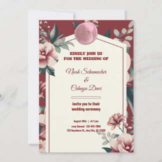 Convites Casamento Floral de Fronteira Maroon Cream & Green