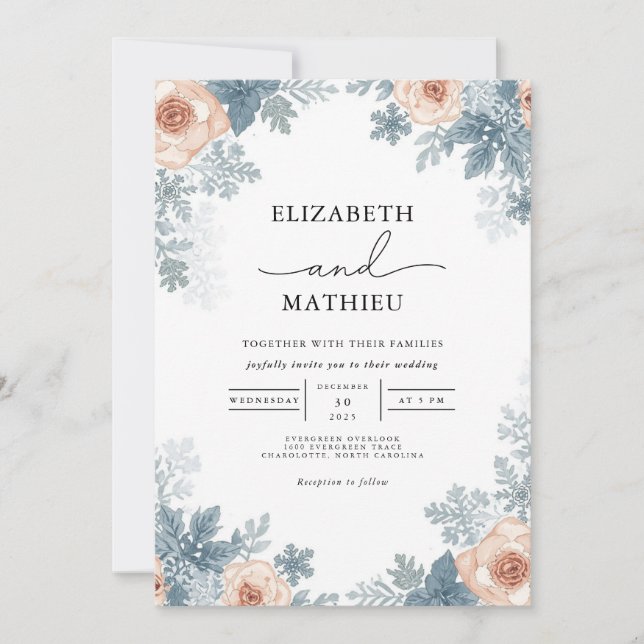 Convites Casamento Floral de Frost Rosa (Frente)