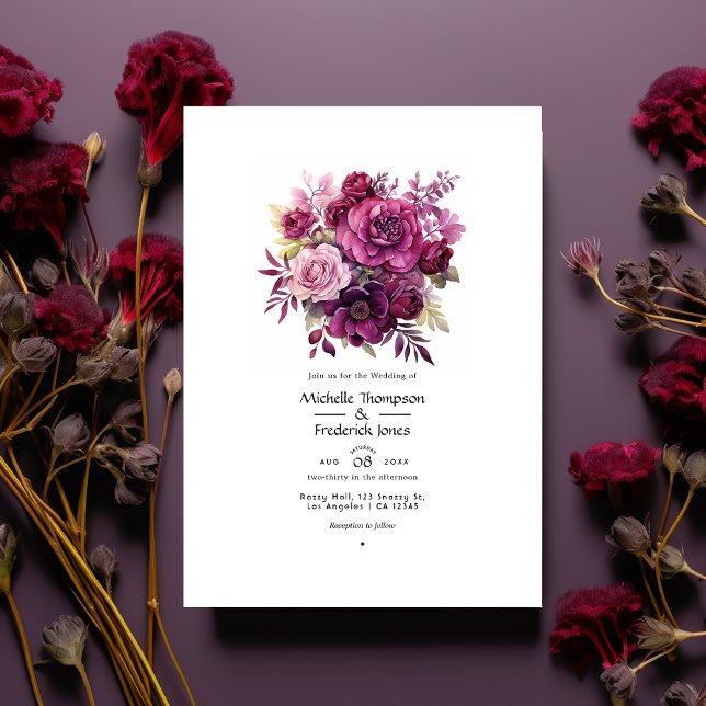 Convites Casamento Floral de Frutas Vermelhas Intensas (Criador carregado)