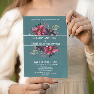 Convites Casamento Floral de Fumaça Verde Ameixa Borgonha