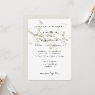Convites Casamento Floral de Galhos de Árvore Pássaro Creme