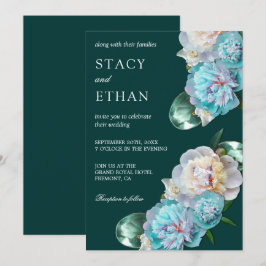 Convites Casamento Floral de Gems Verdes e Turquesas