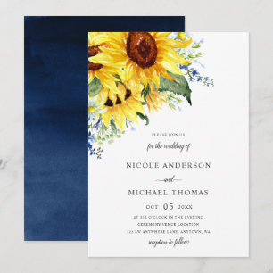 Convites Casamento Floral de Girassóis em Aquarela Elegante