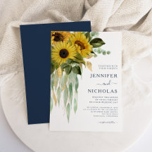 Casamento Floral de Girassol Azul Naval Elegante
