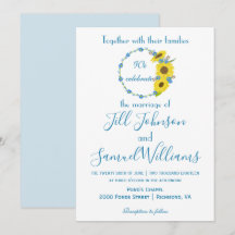 Casamento floral de girassol branco e azul