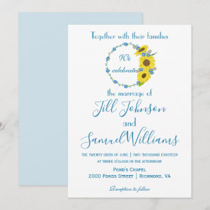 Convites Casamento floral de girassol branco e azul adoráv