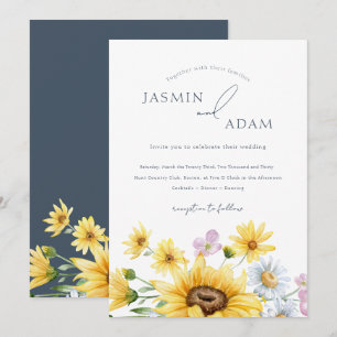 Convites Casamento Floral de Girassol Branco Elegante