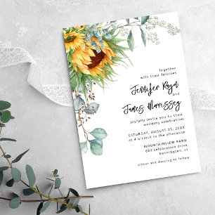 Convites Casamento Floral de Girassol Eucalipto Rústico
