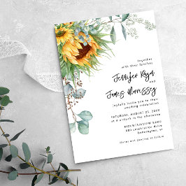 Convites Casamento Floral de Girassol Eucalipto Rústico