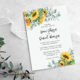 Convites Casamento Floral de Girassol Eucalipto Rústico