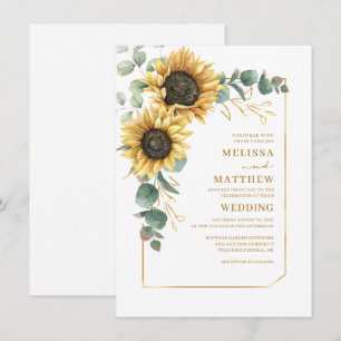 Convites Casamento Floral de Girassol Eucalyptus Greenery