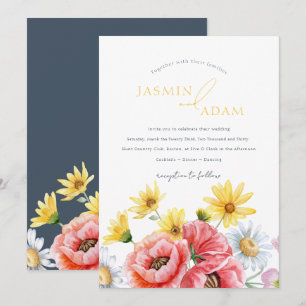 Convites Casamento Floral de Girassol Flor Silvestre Branco