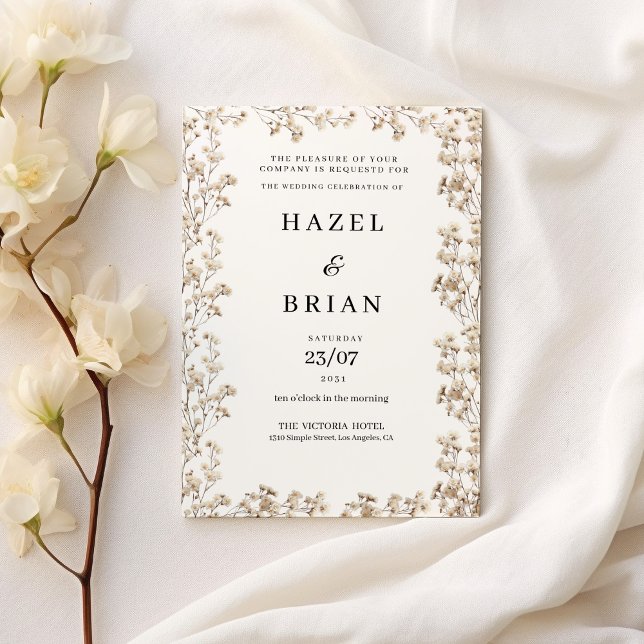 Convites Casamento floral de giro branco Elegante (Elegant ivory white gypsophila floral Wedding )