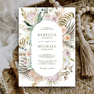 Convites Casamento Floral de Grama de Pampas de Palma Tropi