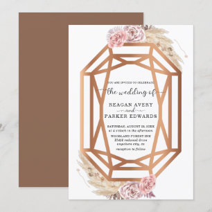 Convites Casamento Floral De Grama Seco Em Forma De Diamant