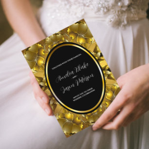 Convites Casamento Floral de Gravura em Ouro Luxuoso