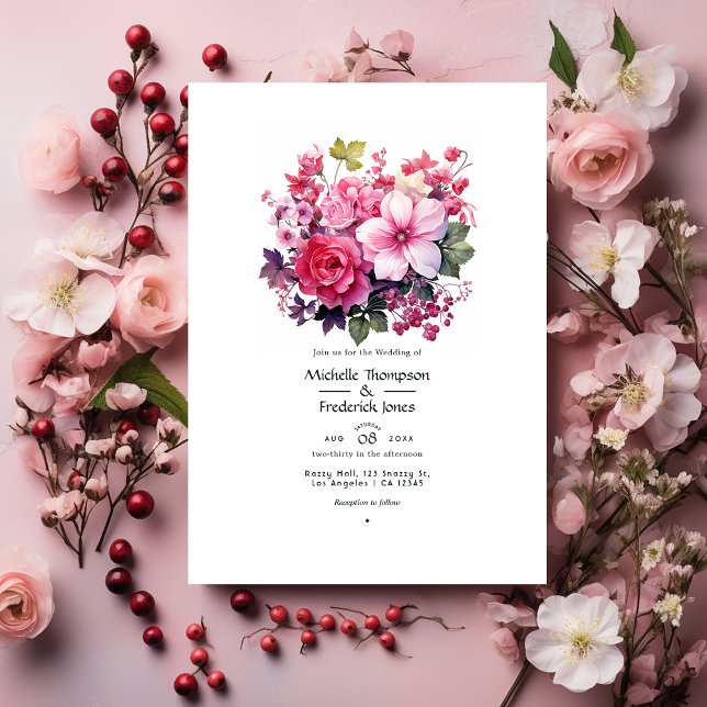Convites Casamento Floral de Groselha e Rosa na Primavera (Criador carregado)