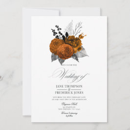 Convites Casamento Floral de Halloween Preto e Laranja Vint
