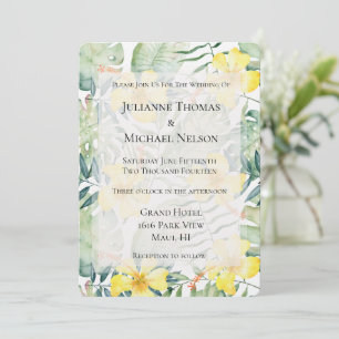 Convites Casamento Floral de Hibiscus Amarelo Tropical