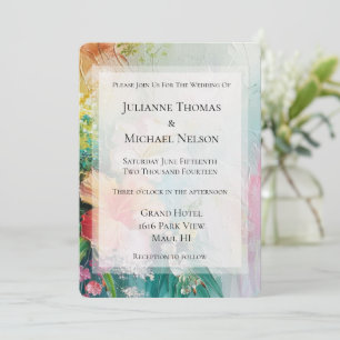 Convites Casamento Floral de Hibiscus White Peach Tropical