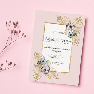 Convites Casamento floral de hortelã branco-chic, cor-de-ro