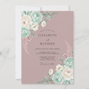 Convites Casamento Floral de Hortelã Caprichoso Rosa