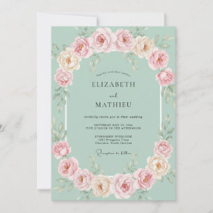 Convites Casamento Floral de Hortelã e Pêssego