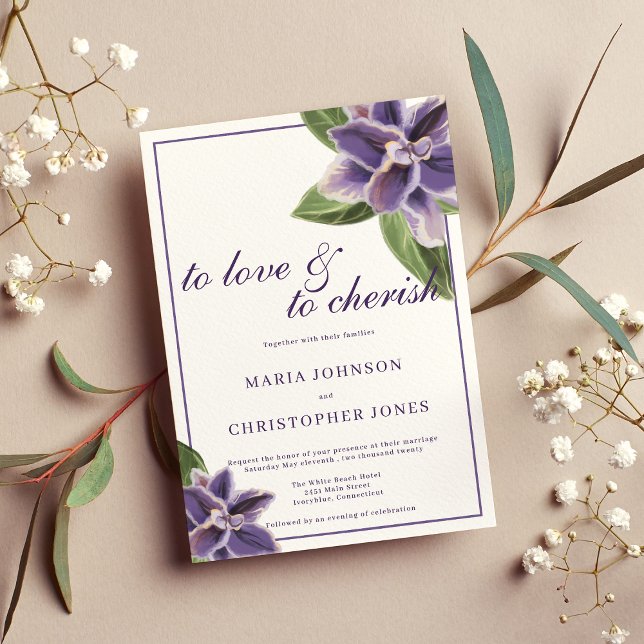 Convites Casamento floral de hortelã-lavanda branca (White purple lavender mint orchid floral wedding)