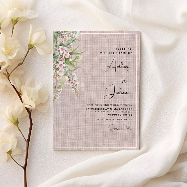 Convites Casamento floral de hortelã-rosa-rosado (Botanical rustic blush pink mint floral Wedding)