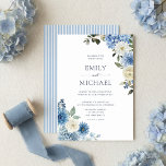 Convites Casamento Floral de Hortênsia Aquarela Azul<br><div class="desc">Anuncie o seu dia especial com este convite de casamento floral aquarela azul e branco. Belas hortênsias,  dálias e rosas ivory enquadram elegantemente a tipografia clássica. Este design é perfeito para casais que planejam uma cerimônia de casamento de jardim romântico na primavera ou verão com um tema botânico elegante.</div>