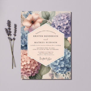 Convites Casamento Floral de Hortênsia Azul Pálido