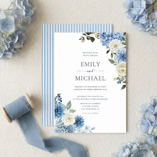 Convites Casamento Floral de Hortênsias em Aquarela Azul