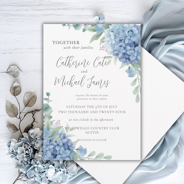 Convites Casamento Floral de Hydrangea Azul (Criador carregado)