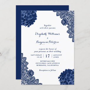 Convites Casamento Floral de Hydrangea Azul com Marinho Rus