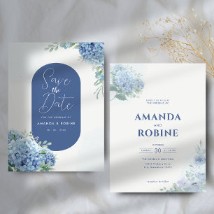 Convites Casamento Floral de Hydrangea Azul Elegante