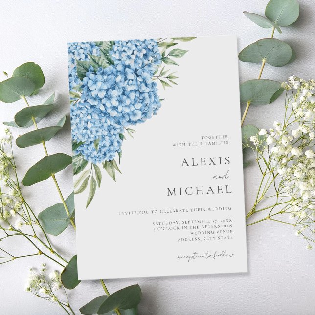 Convites Casamento Floral de Hydrangea Azul Elegante (Criador carregado)