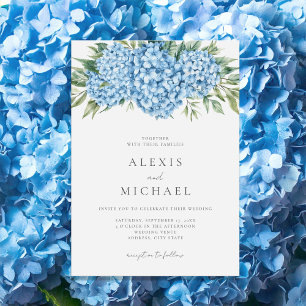 Convites Casamento Floral de Hydrangea Azul Elegante
