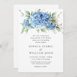 Convites Casamento Floral de Hydrangea Blue Watercolor
